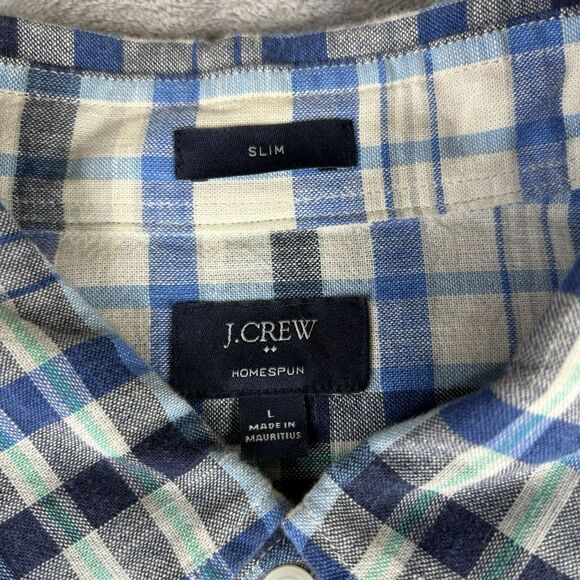 J.Crew  Shirt Mens Large Slim Fit Homespun Cotton‎ Blue Paid Button Down - Picture 2 of 8